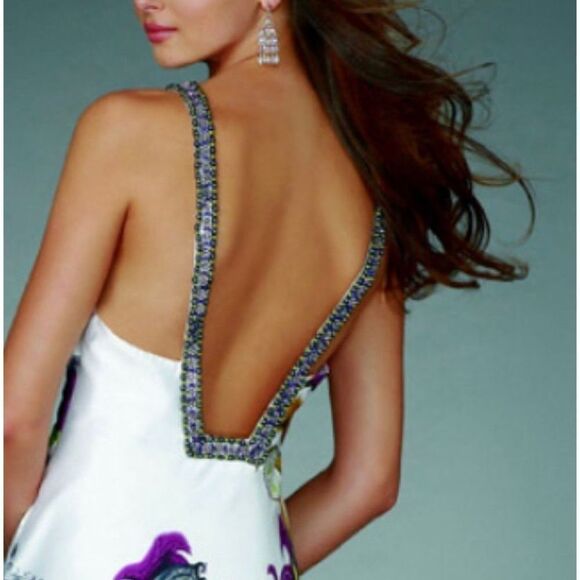 La Femme Prom Evening Full Length Colorful Beaded Plunging Open Back Stunning Ma - Picture 2 of 14